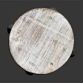 Rustic Wooden Stool With Round Distressed Seat And Crossed Legs Design