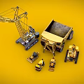 Yellow Construction Utility Vehicles Including Dump Truck Excavator Loader And Crane