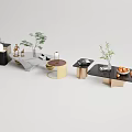 Modern Coffee Table Designs With Marble Tops Metal Frames And Decorative Plants 3d model