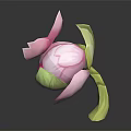 Cute 3D Model Cartoon Character Flower Creature With Pink Petals Green Leaves And Big Eyes