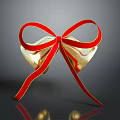 Shiny Golden Bells with Red Bow against Dark Background and Reflection 3d model