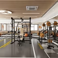 Modern Fitness Gym Interior With Squat Racks Barbells Workout Benches Mirrors And Marked Yellow Floors
