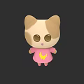 Cute Beige And White Cartoon Cat Wearing Pink Dress With Yellow Moon