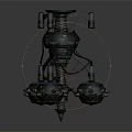 Vintage Industrial Mechanical Device With Metal Frame Blue Ringed Spherical Components and Intricate Mechanical Details