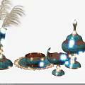 Elegant Turquoise Gold Tableware Set With Candle Holder Bowl Dish And Feather Decoration