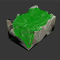 Rocky Landscape Model in Geometric Box with Textured Surfaces and Small Green Vegetation