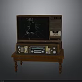 Vintage TV With Broken Screen On Wooden Table Retro Electronic Appliance