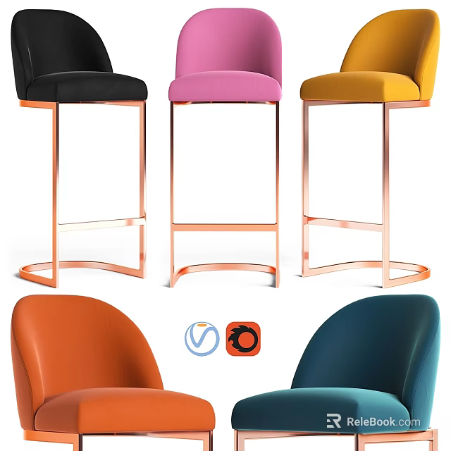 Colorful Modern Bar Stools With Metal Frames And Upholstered Seats 3d model