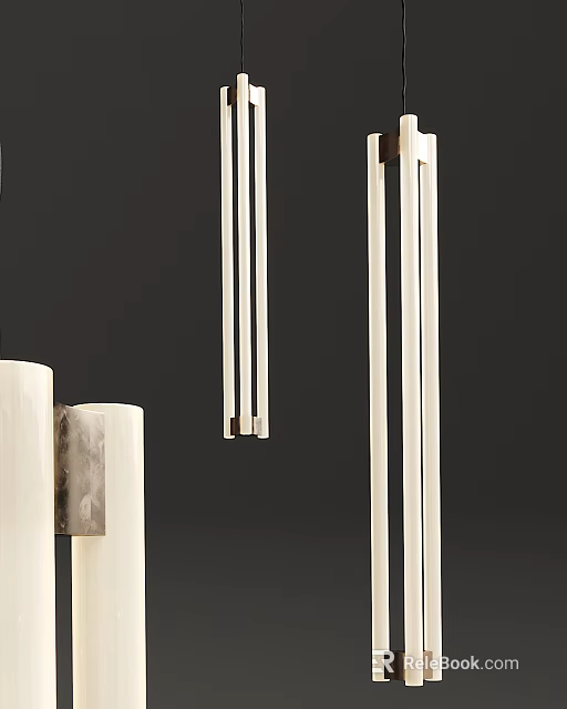 Modern Minimalist Chandelier With Sleek Vertical Metal Rods In Interior Design 3d model 