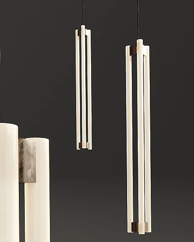 Modern Minimalist Chandelier With Sleek Vertical Metal Rods In Interior Design 3d model