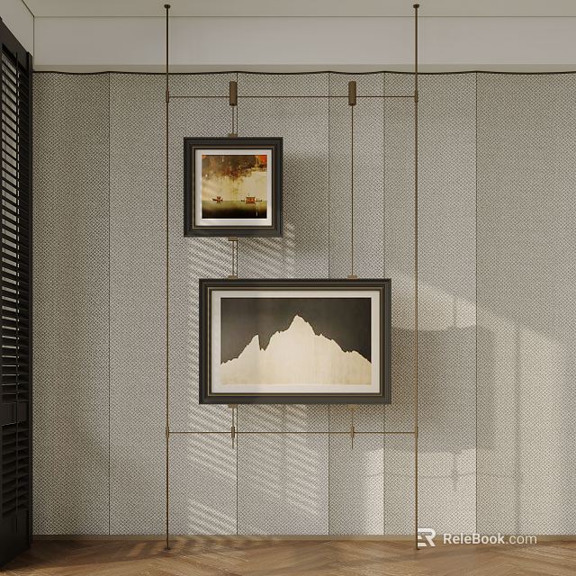 Two Abstract Paintings On Minimalist Neutral Wall With Soft Light Shadows 3d model 