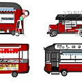 Red Food Trucks With Ice Cream Service Windows Awnings And Tables