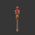Red Fire Hydrant 3D Model With Wooden Base On Gray Gradient Background