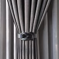 Elegant Gray Velvet Curtains With Tiebacks For Modern Window Decoration 3d model