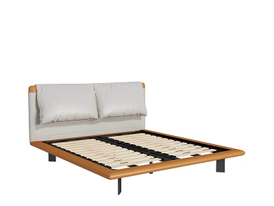 Double Bed Featuring Light Gray Headboard Wooden Frame Black Support Legs And Slat Base 3d model
