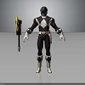 Dark And White Armored Warrior Helmet Belt With Yellow Black Weapon 3D Render