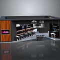 Modern Exhibition Booth Interior Design With Wooden Panels Display Counters Stools And CHRONOS Signage