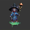 Fantasy Cat Wizard Creature In Blue Robe Holding Magic Staff On Green Base
