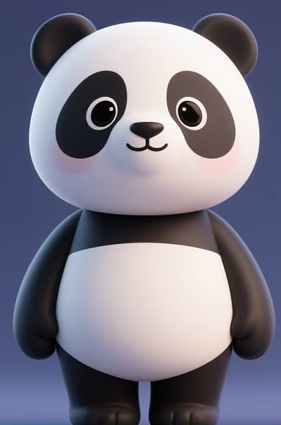 Cute Animated Panda Character With Round Face Black And White Fur And Smiling Expression 3d model
