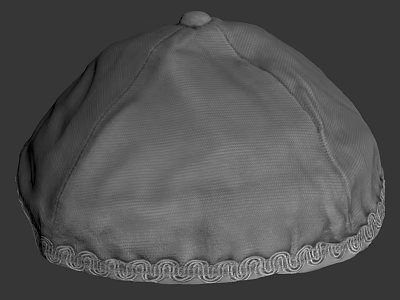 Gray Fabric Hat With Round Top And Braided Edge Trim Design 3d model