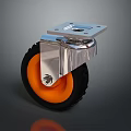 Sturdy Rubber Caster Tire Featuring Orange Tread Black Outer Ring and Silver Metal Bracket 3d model