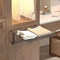 Modern Wooden Wardrobe Interior With Glass Door Shelf And Folded Clothes