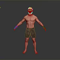 Shirtless Man in Black Shorts with Wrist Wraps Standing on Grey Background