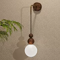 Modern Wooden Wall Lamp With Hanging Wooden Balls White Spherical Shade And Green Plant