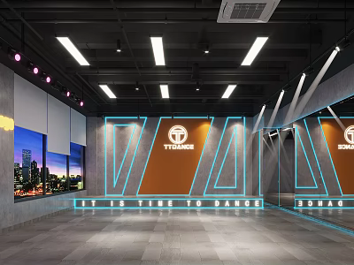 Spacious Freedom Fitness Gym With Treadmill Signage Geometric Walls And Bright Lighting 3d model
