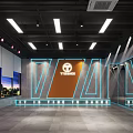 Spacious Freedom Fitness Gym With Treadmill Signage Geometric Walls And Bright Lighting