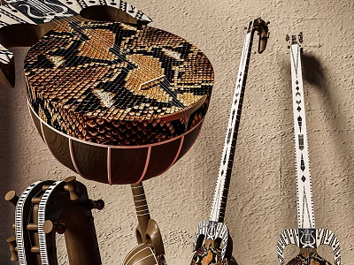 Exquisite Stool With Snake Skin Pattern Among Home Decor Items 3d model
