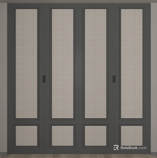 Modern Gray Storage Cabinet With Grid Design Four Doors For Home Organization 3d model 