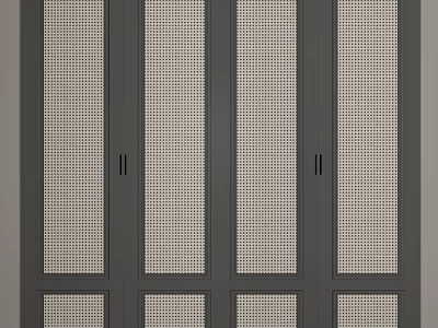 Modern Gray Storage Cabinet With Grid Design Four Doors For Home Organization 3d model
