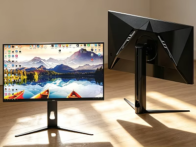 Modern Computer Monitors With Scenic Wallpaper Display And Sleek Stand Design 3d model
