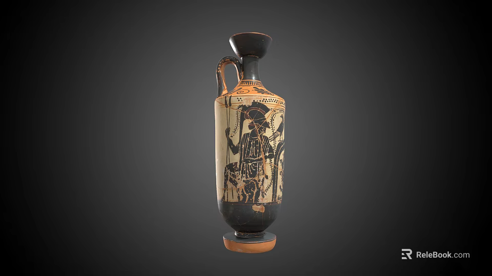 Ancient Greek Style Ceramic Vessel With Hand Painted Figure Designs And Black Beige Color 3d model 
