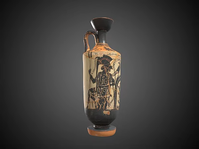 Ancient Greek Style Ceramic Vessel With Hand Painted Figure Designs And Black Beige Color 3d model