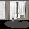Gray Curtains With White Sheer Panels In Modern Room With Beige Armchair And Indoor Plant