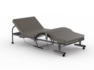 Modern Gray Medical Bed With Adjustable Backrest Leg Section And Rolling Wheels 3d model