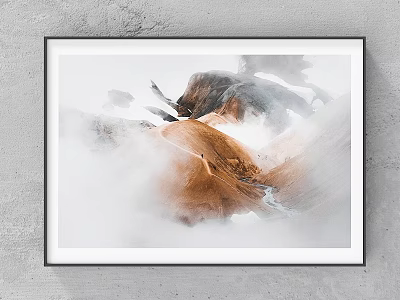 Framed Landscape Painting With Clouds Brown Tones And Mountain Outlines 3d model