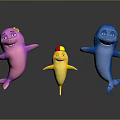 Colorful Cartoon Dolphin Characters With Flower Hat And Sunglasses In Playful Poses