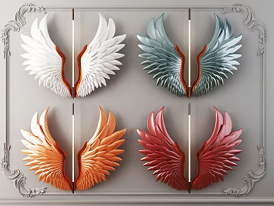 Colorful Wing Shaped Wall Decor Set With Ornate Border Design 3d model