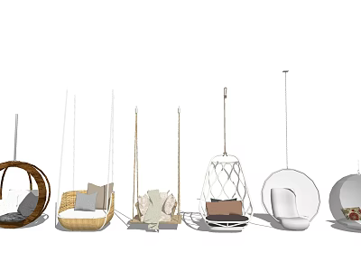Various Modern Hanging Chairs With Woven Designs Round Shapes And Cushions 3d model