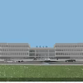 Modern Multi Story Office Building With Glass Curtain Walls Lawn And Parking Lot