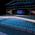 Modern Conference Stage Setup With LED Screens Lighting And Audience Seats