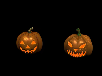 Halloween Decorative Pumpkin Ornament Set With Carved Faces And Illuminated Design 3d model