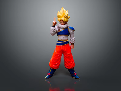 Golden Haired Super Saiyan Character In Orange Pants And Blue Outfit As Mythical Creature 3d model