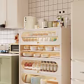Modern Kitchen Storage Cabinet With Glass Doors And Shelves For Bowls Jars And Bottles