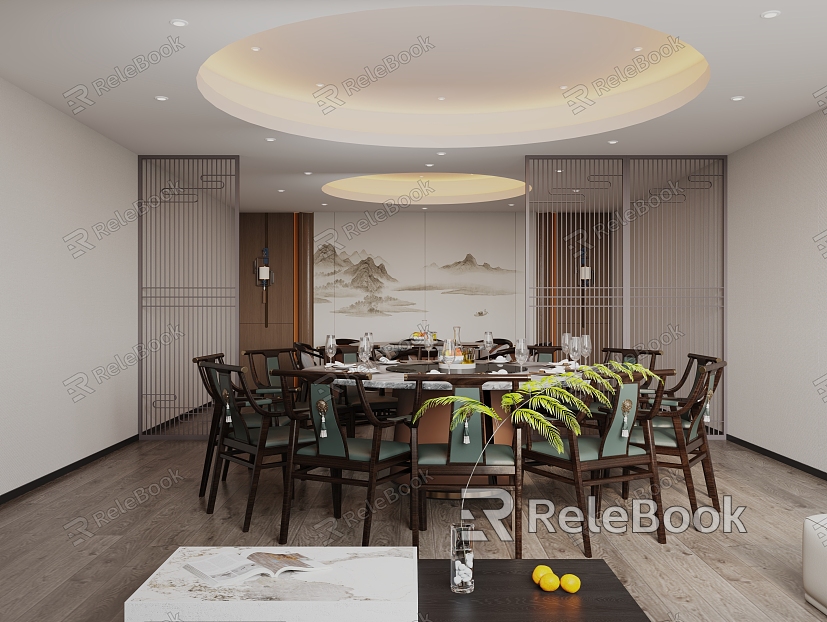 Chinese Restaurant Restaurant Room Hotel Restaurant Round Table Restaurant New Chinese Restaurant Dining Table Side Cabinet Round Ceiling Restaurant Background Wall Hot Pot Table model