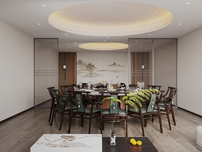 Chinese Restaurant Room Hotel Restaurant Round Table Restaurant New Chinese Restaurant Dining Table Side Cabinet Round Ceiling Restaurant Background Wall Hot Pot Table model