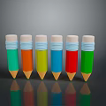 Six Vibrant Colored Pencils With White Caps And Wooden Tips As Household Items